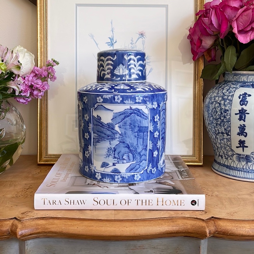 Large Blue & White Chinoiserie Tea Canister
